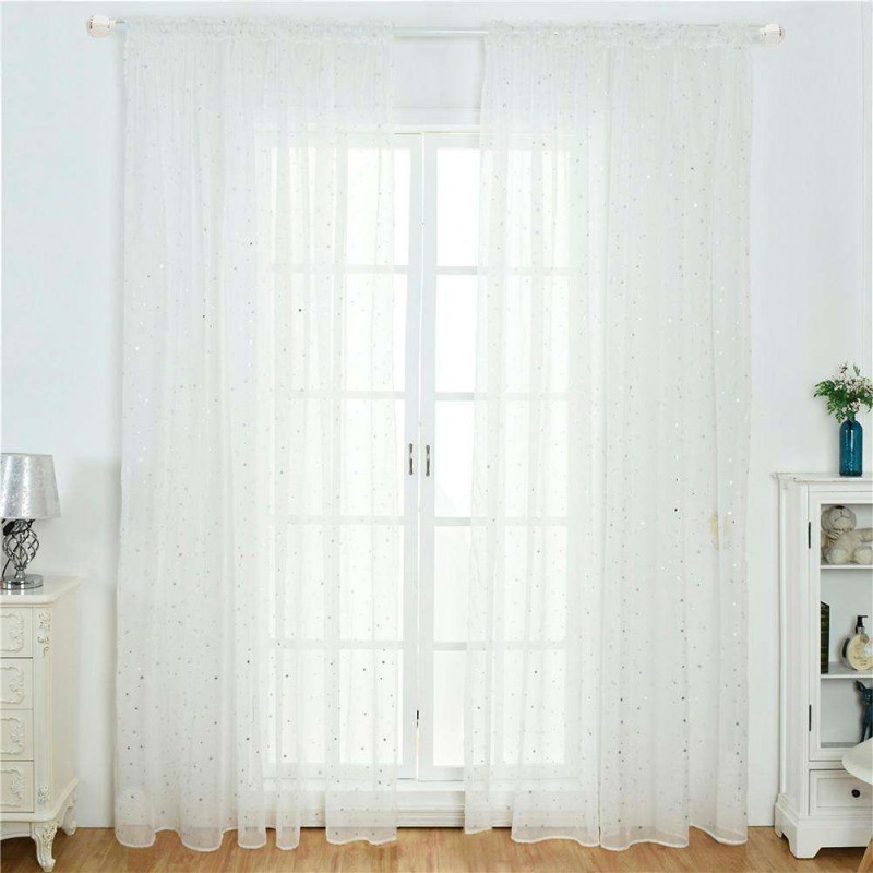 Star Print Tulle Curtains Window Drapes ...