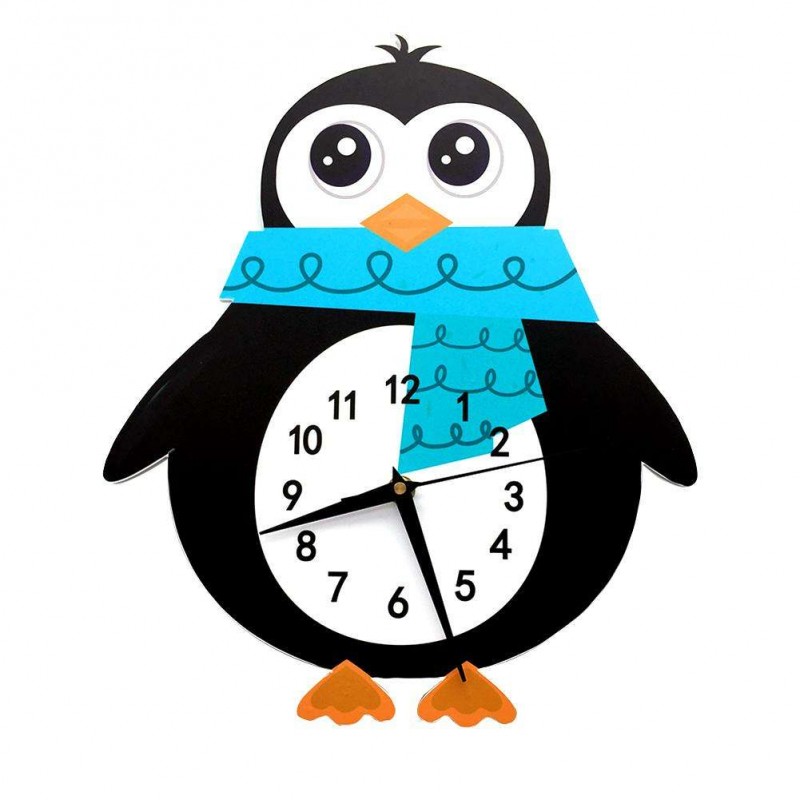 Cartoon Penguin Mute 3D Children Clock Wall Mounted Clock for Living Room