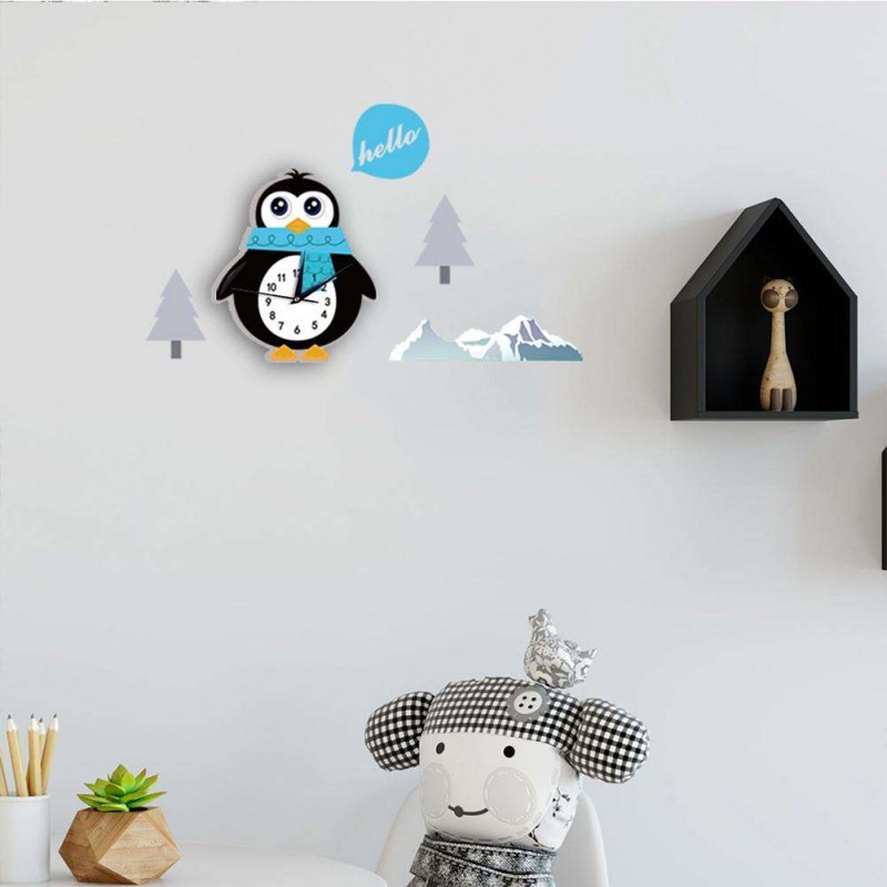 Cartoon Penguin Mute 3D Children Clock Wall Mounted Clock for Living Room