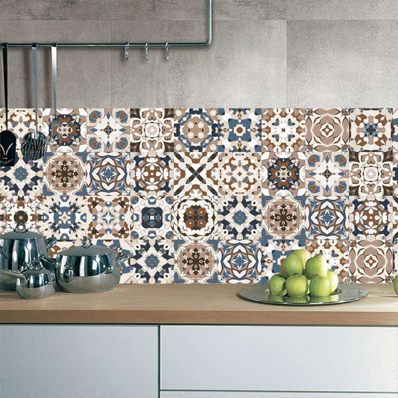 European Retro Tiles Wall Stickers Self-adhesive Decal for Bedroom Decor(B)