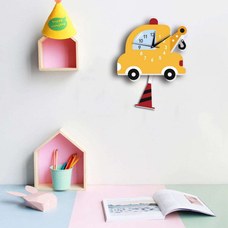 Cartoon Wooden Crane Wall Clock Living Room Bedroom Silent Hanging Clock