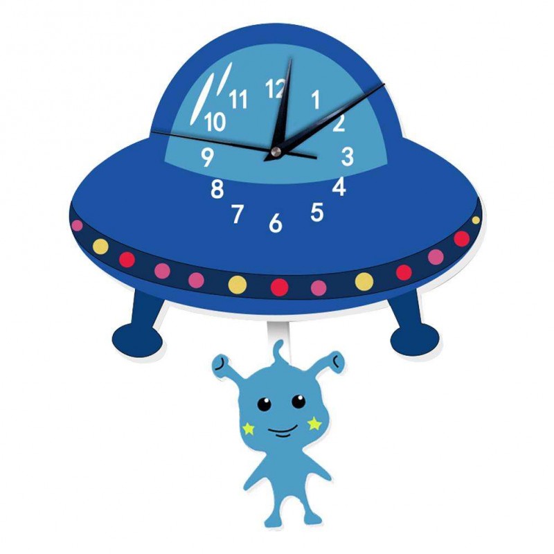 Cute Kids Cartoon Alien Wall Clock Children Room Background Hanging Watches