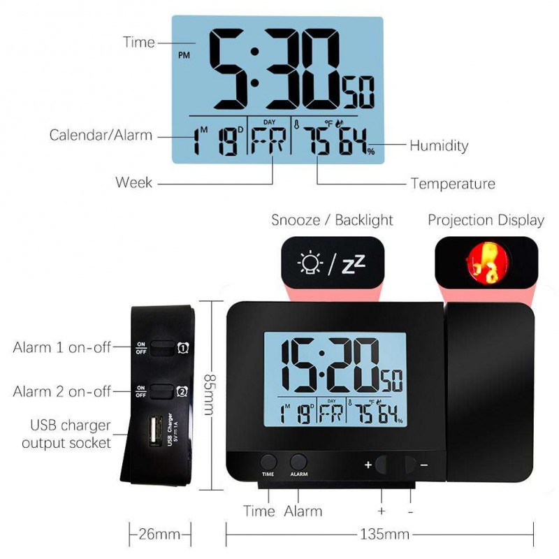 Weather Station Thermometer Hygrometer Dual Clock Alarm w/Backlight (US)