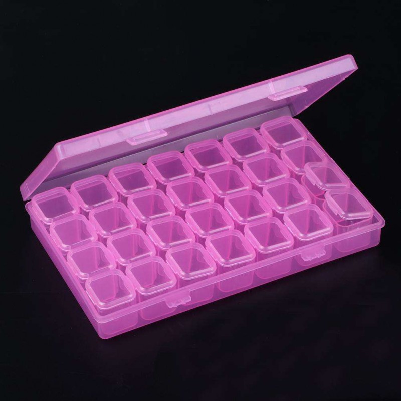 28 Grids Storage Box Plastic Nail Tools Jewelry Case Organizer Holder (Rose