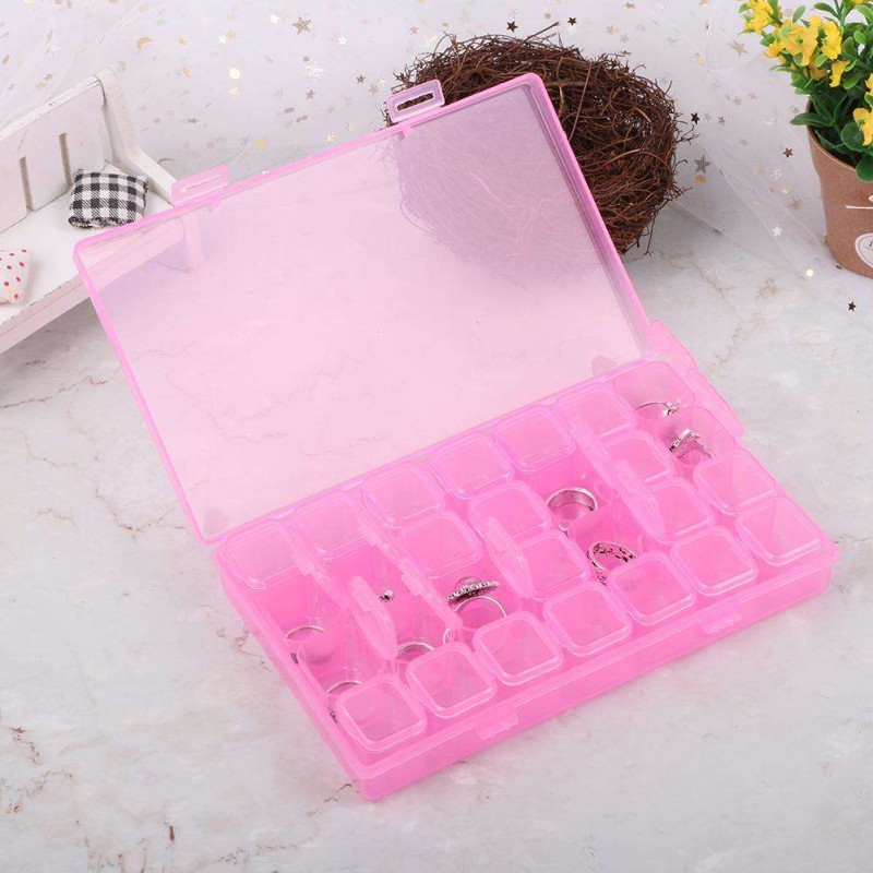 28 Grids Storage Box Plastic Nail Tools Jewelry Case Organizer Holder (Rose