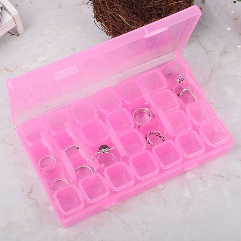 28 Grids Storage Box Plastic Nail Tools Jewelry Case Organizer Holder (Rose