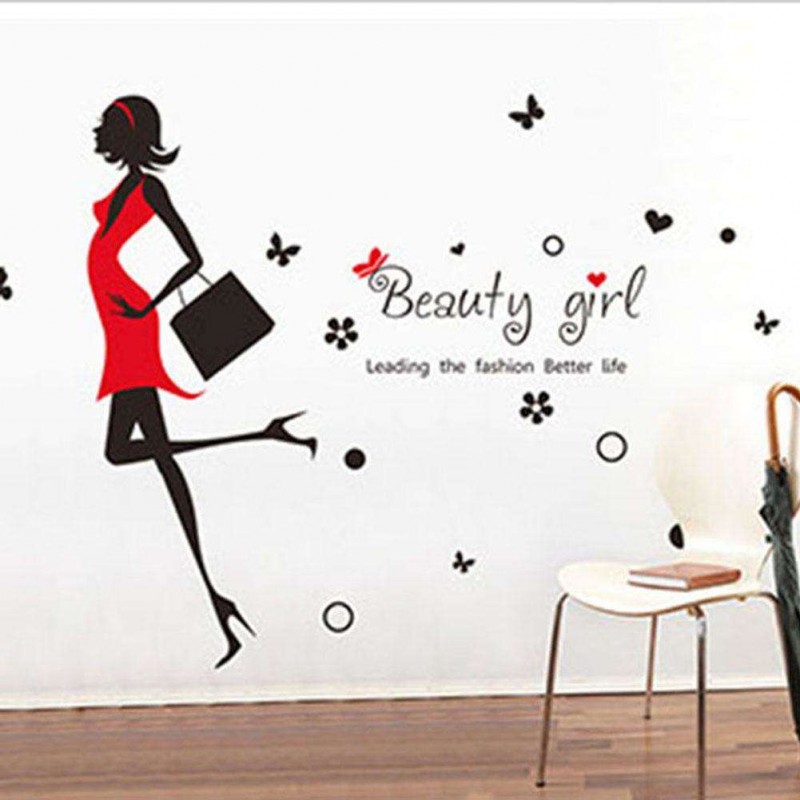 1pc Waterproof Wall Sticker Double Side Wall Paster Beauty Girl Wall Decor