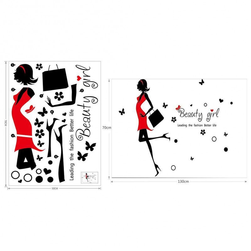 1pc Waterproof Wall Sticker Double Side Wall Paster Beauty Girl Wall Decor