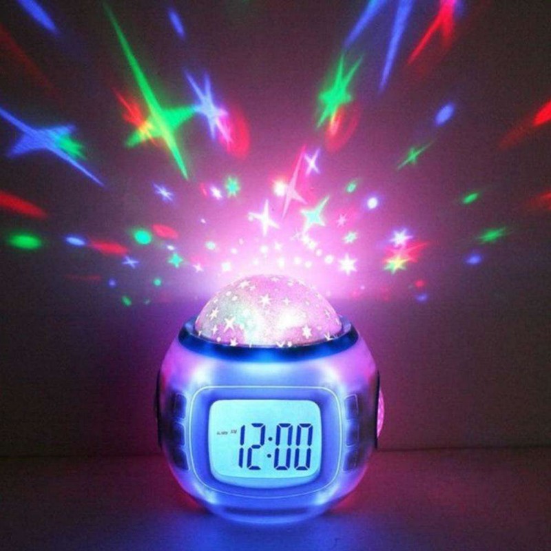 Kids Starry Sky Projection LED Music Digital Alarm Clock Calendar Time