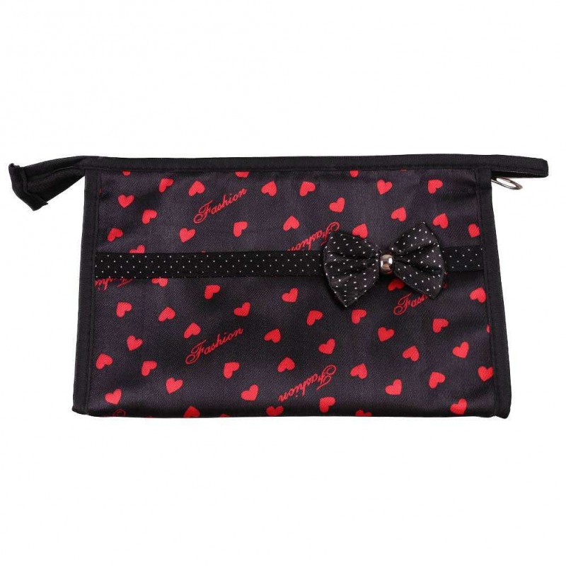 Fashion Women Waterproof Bowknot Floral Print Clutch Makeup Bag (51181041A)