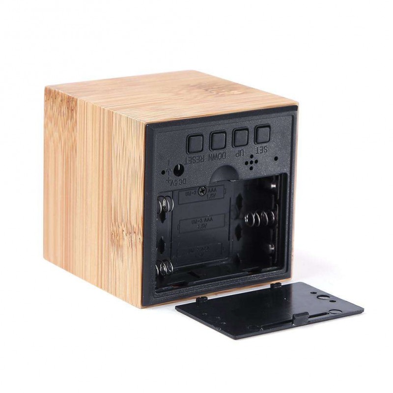 USB Wood LED Sound Control Alarm Clock Thermometer Timer Calendar Display