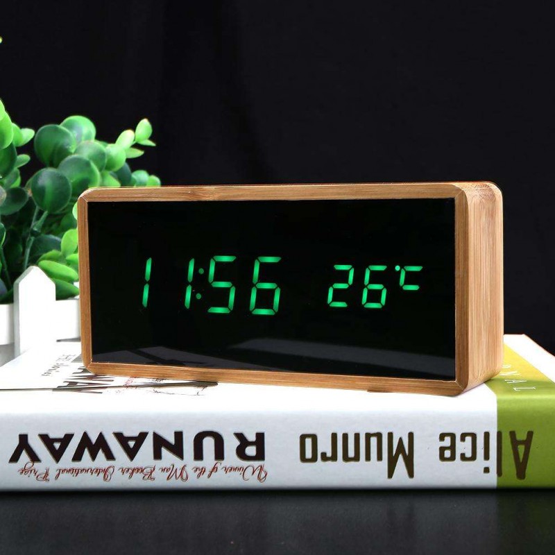 USB LED Sound Control Alarm Clock Thermometer Timer Calendar Display (Green