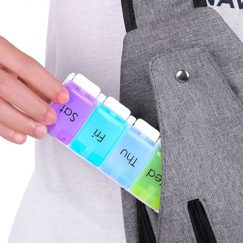 Weekly Pill Organizer 7 Days Press Button Tablet Pill Box Case Container