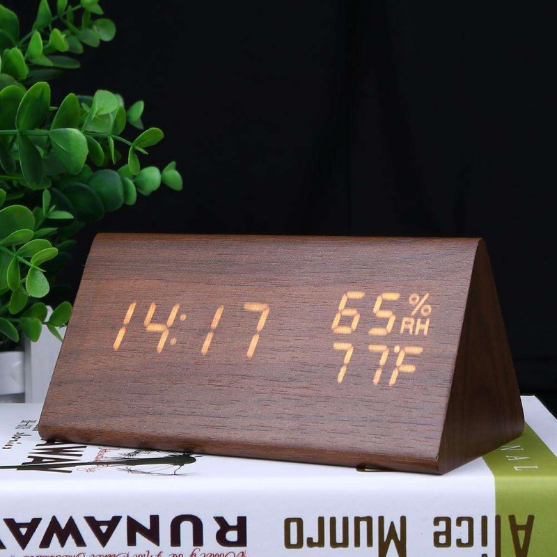 USB Wood LED Sound Control Alarm Clock T...