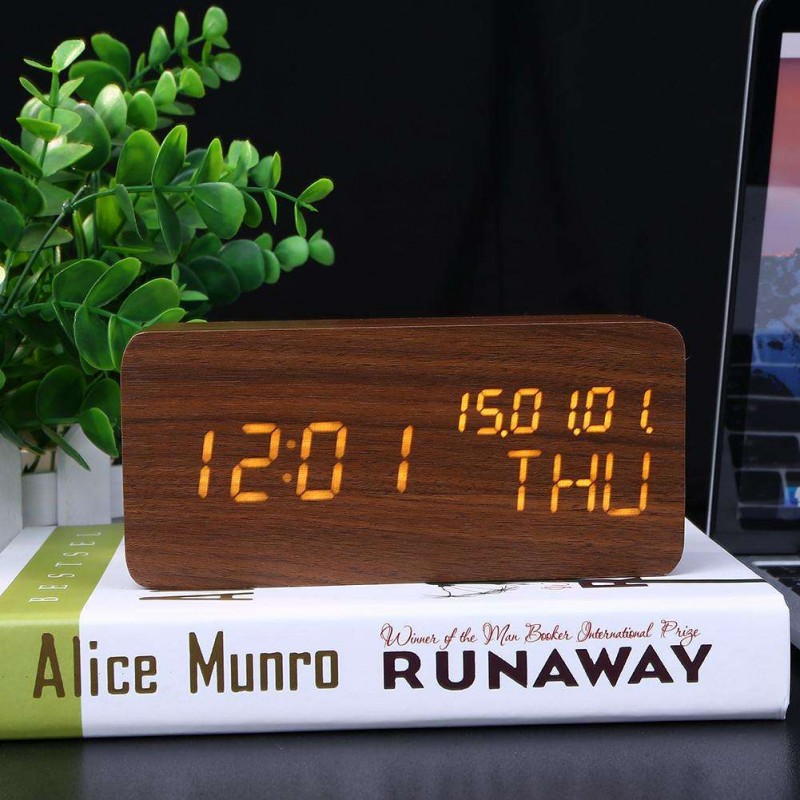 USB Wood LED Sound Control Alarm Clock T...