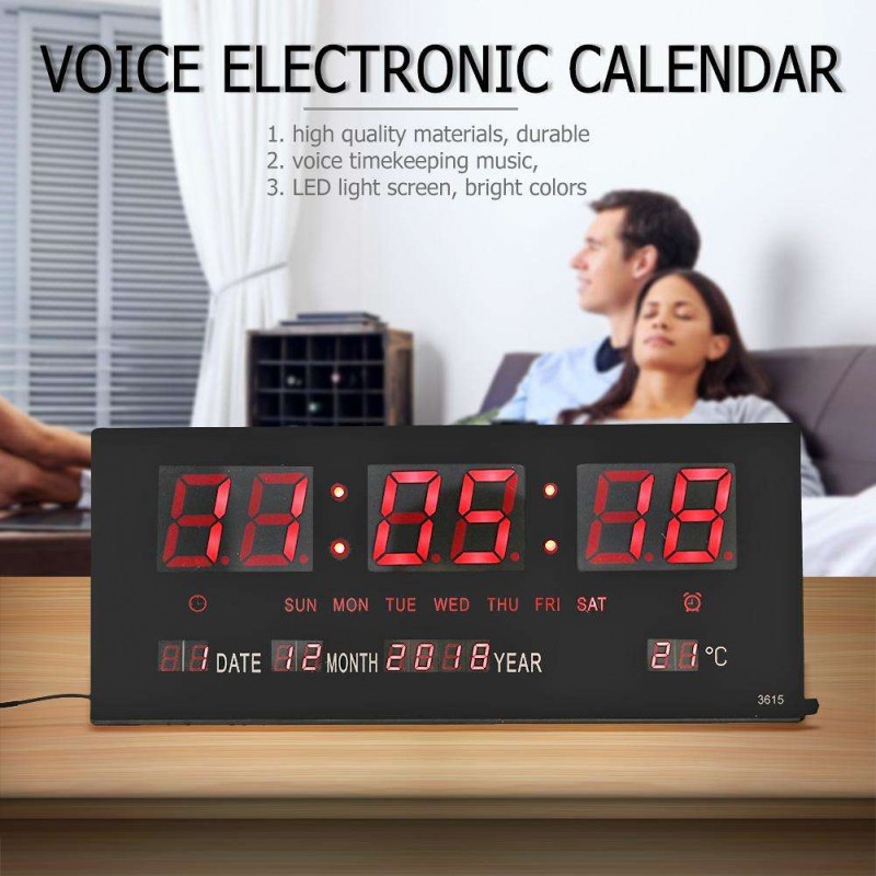 USB Digital Alarm Clock Backlight Snooze Mute Voice Calendar Desktop Clock