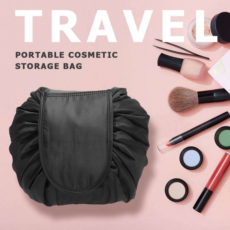 Waterproof Large Capacity Cosmetic Bag Drawstring Makeup Case Bags (Black