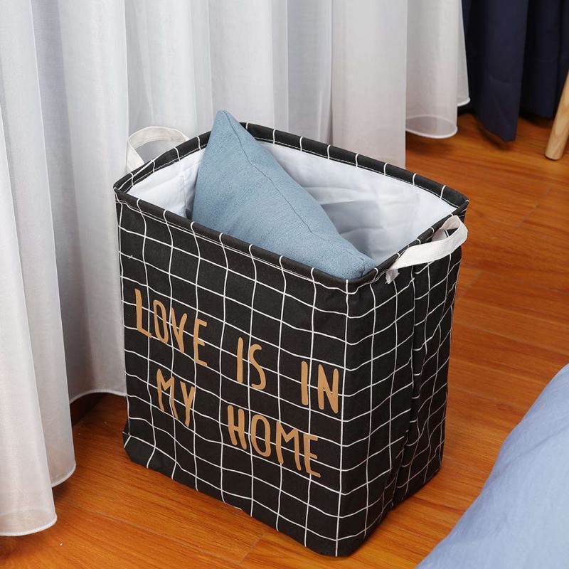 Folding Drawstring Square Laundry Basket Clothes Storage Organizer (Black)