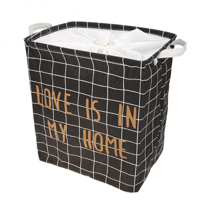 Folding Drawstring Square Laundry Basket Clothes Storage Organizer (Black)