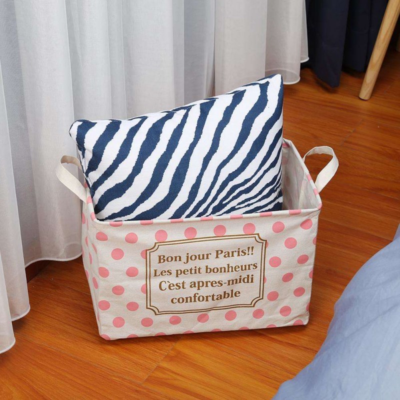 Folding Dots Print Square Laundry Basket Toys Clothes Storage Bucket (Pink)