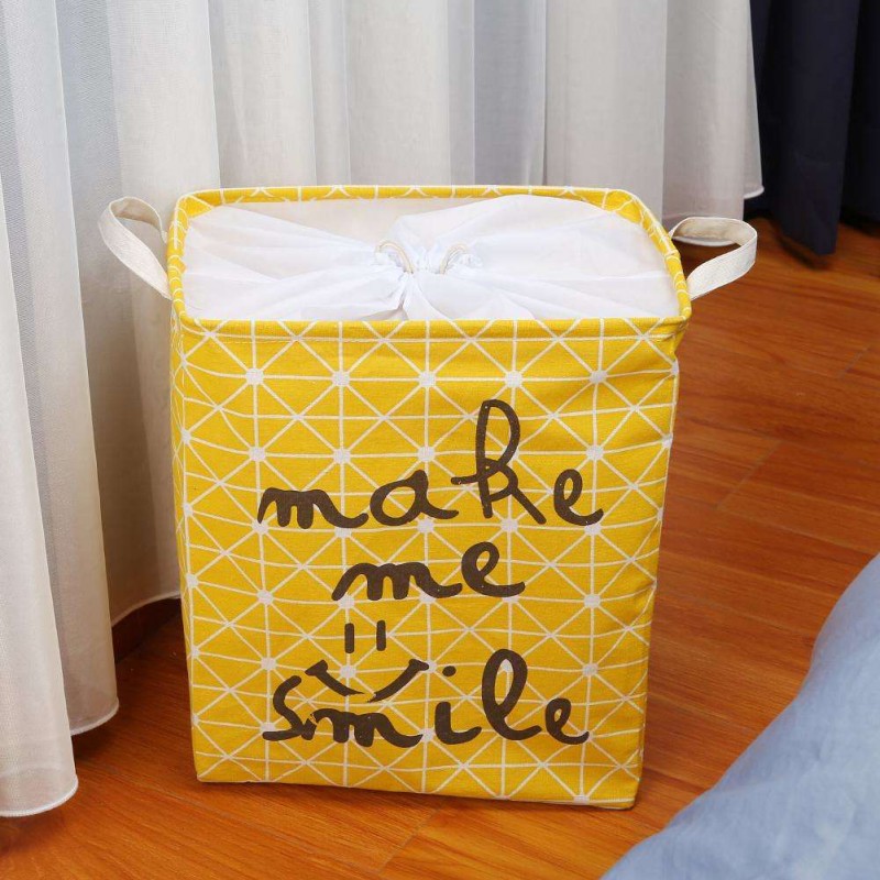 Folding Drawstring Square Storage Basket Large Toy Laundry Organizer(Yellow