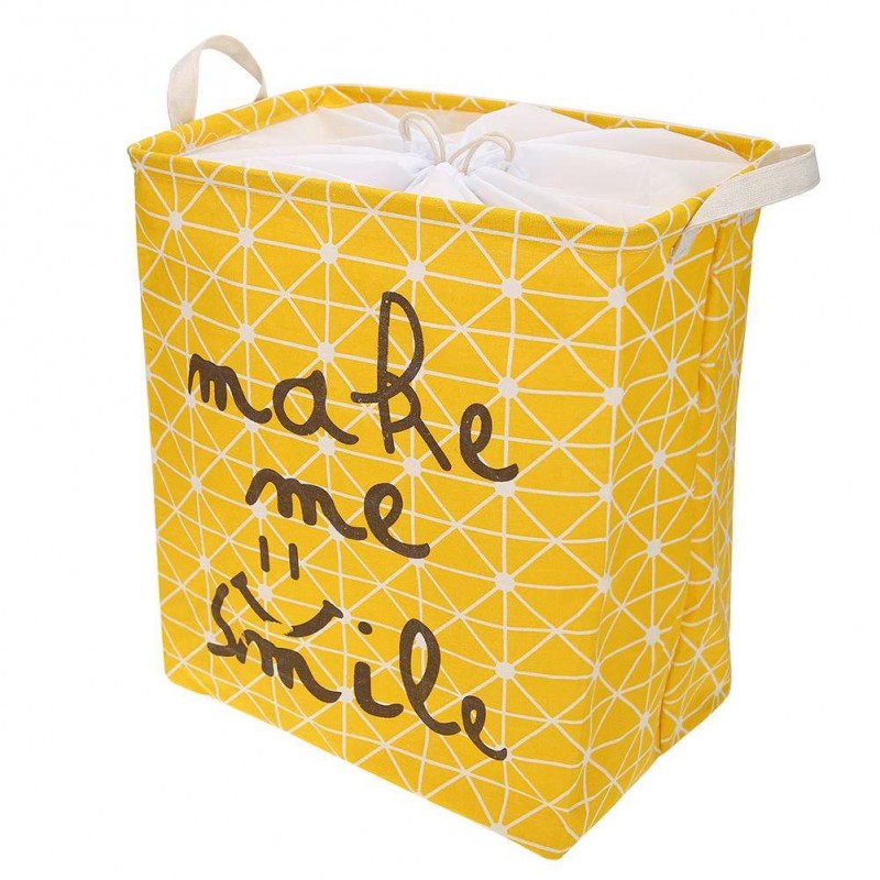 Folding Drawstring Square Storage Basket Large Toy Laundry Organizer(Yellow