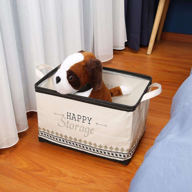 Folding Canvas Square Laundry Basket Toys Clothes Storage Bucket (Happy)