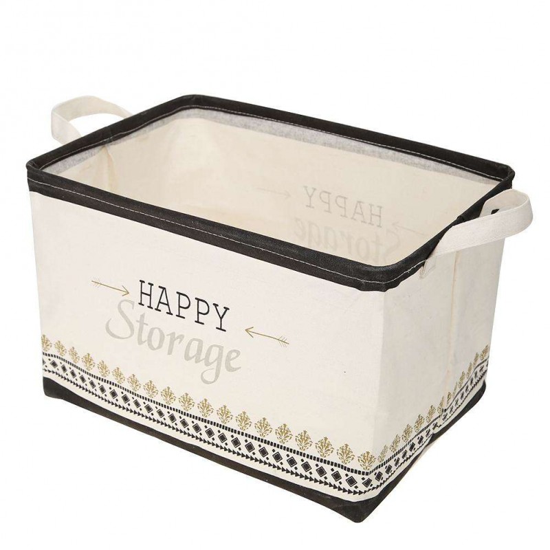 Folding Canvas Square Laundry Basket Toys Clothes Storage Bucket (Happy)