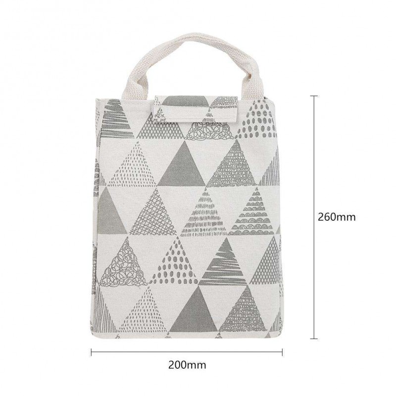 Geometry Cotton Linen Waterproof Lunch Bag Thermal Insulation Bento Pouch