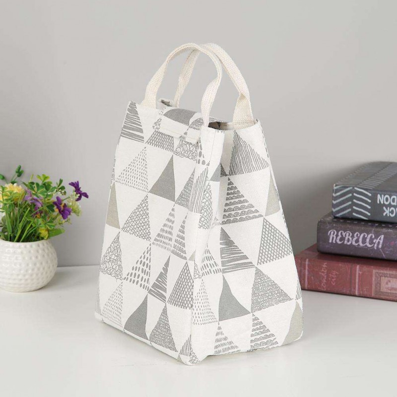 Geometry Cotton Linen Waterproof Lunch Bag Thermal Insulation Bento Pouch