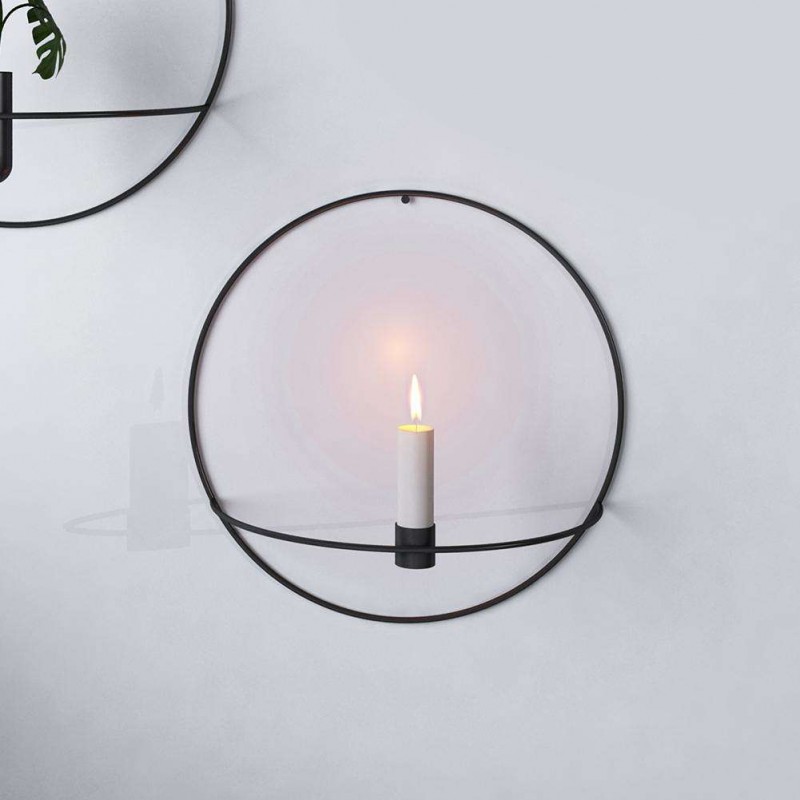 Metal Geometric Round Candle Holder Home Decor (Black Long Candlestick 29cm