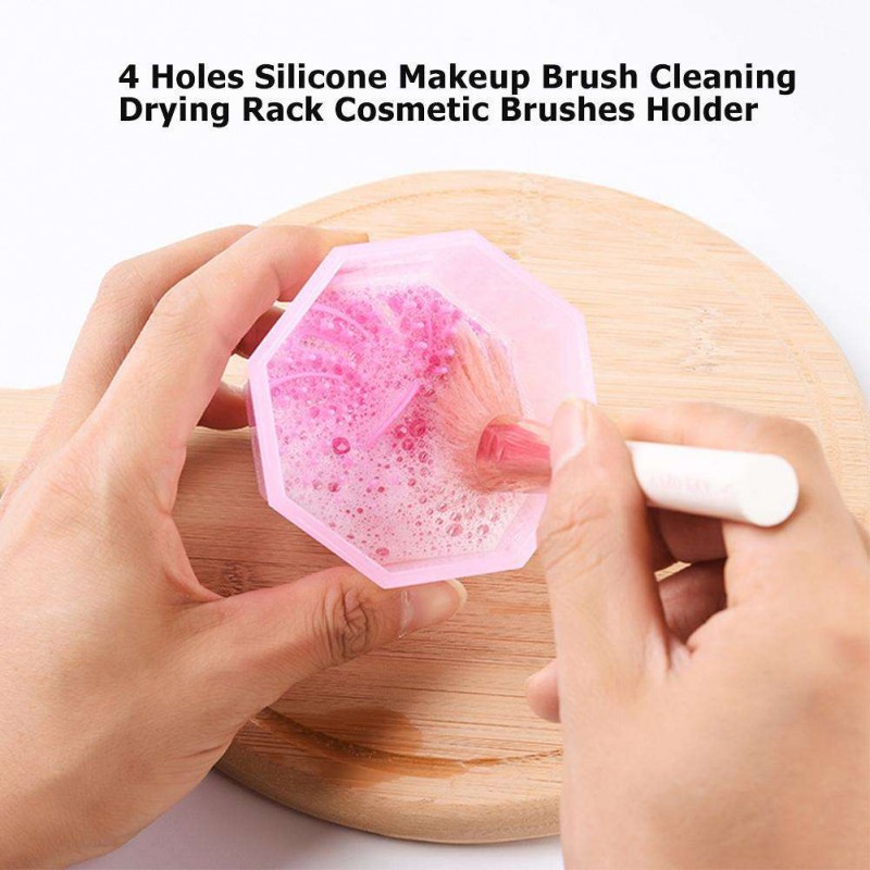 4 Holes Silicone Makeup Brush Cleaning Drying Rack Cosmetic Brushes Holder