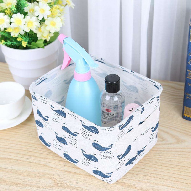 Folding Canvas Toy Storage Box DIY Office Desktop Organizer Basket (Whale)