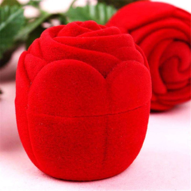 Rose Flower Flocking Ring Box Holder Wedding Valentine Gift Packing Case