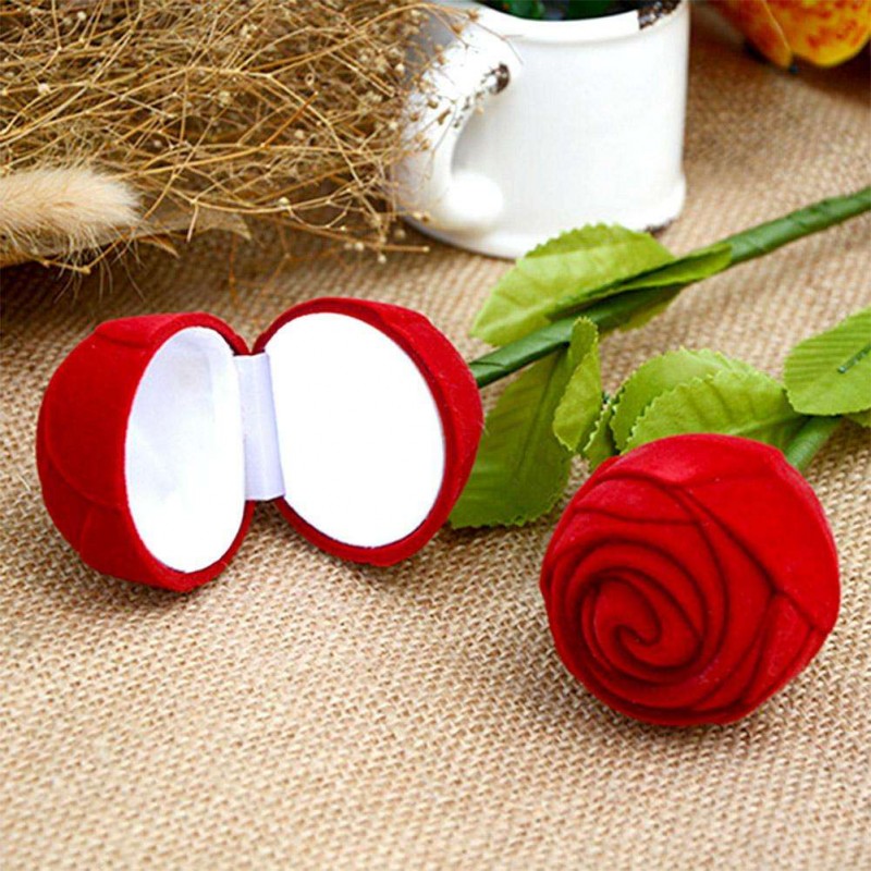 Rose Flower Flocking Ring Box Holder Wedding Valentine Gift Packing Case