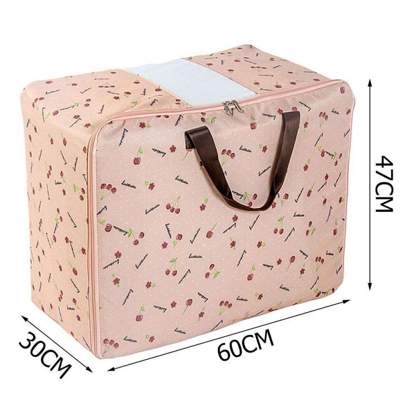 Oxford Cloth Thicken Printed Quilt Storage Bag Organizer (Pink Cherry L)