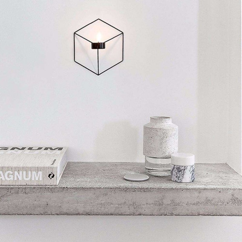 Geometric Candlestick Metal Wall Tealight Candle Holder Home Decor (Black)